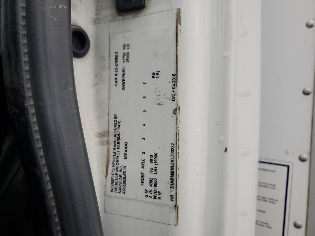 2019 International 4000 4300 VIN: 3HAMMMML6KL700222 Lot: 57245845