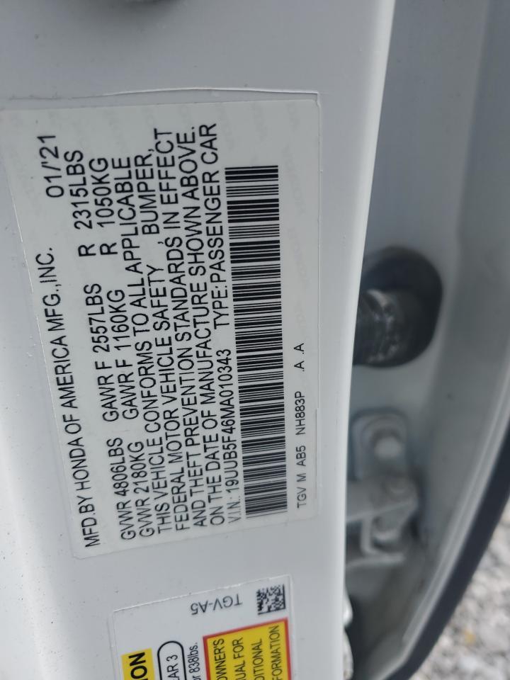 2021 Acura Tlx Technology VIN: 19UUB5F46MA010343 Lot: 58244295