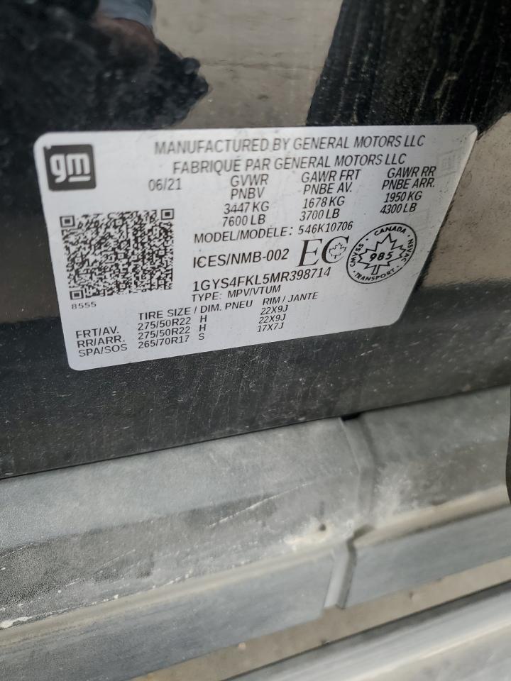 2021 Cadillac Escalade Sport VIN: 1GYS4FKL5MR398714 Lot: 56548955