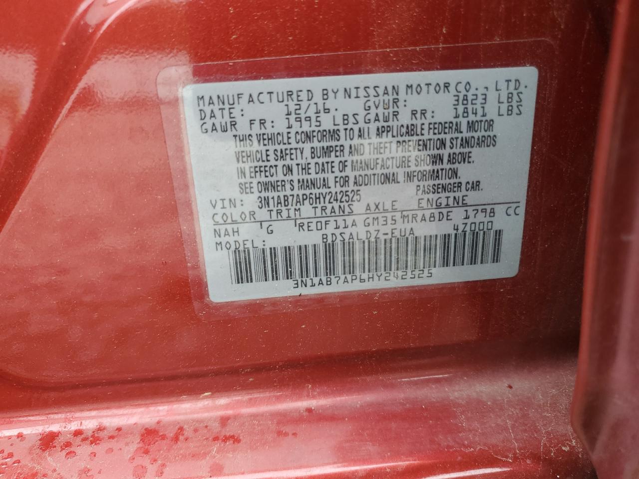 3N1AB7AP6HY242525 NISSAN SENTRA 2017