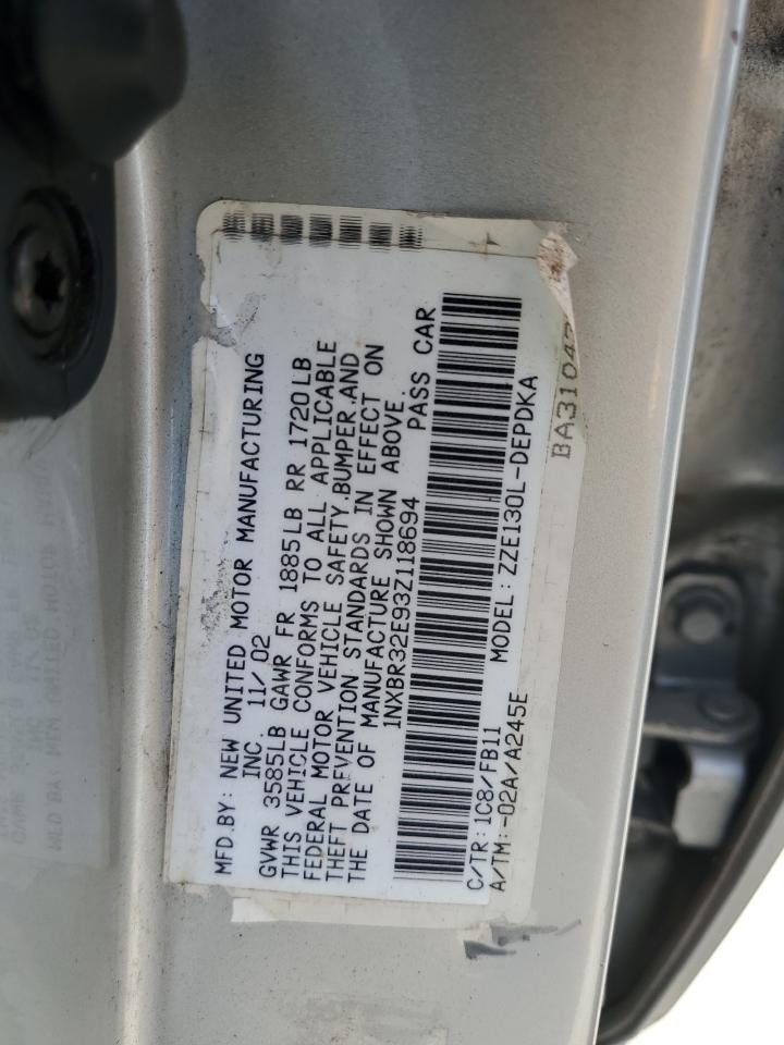 2003 Toyota Corolla Ce VIN: 1NXBR32E93Z118694 Lot: 56944935