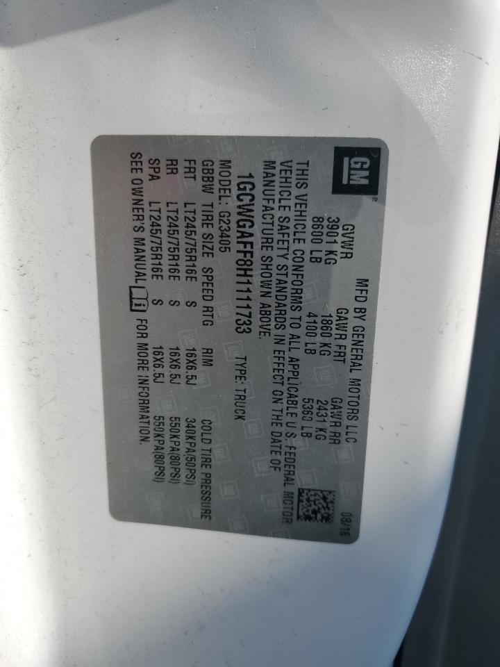 1GCWGAFF8H1111733 CHEVROLET EXPRESS 2017