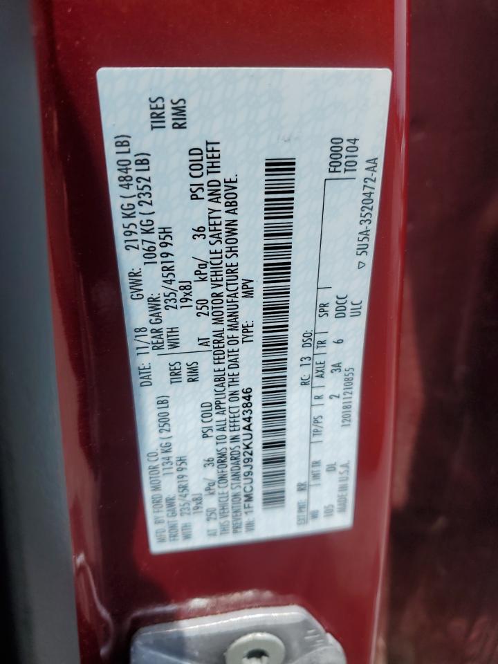 1FMCU9J92KUA43846 FORD ESCAPE 2019