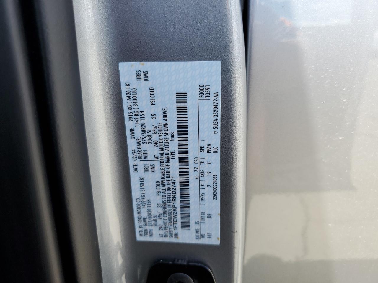 1FTEW2KP1RKD27471 FORD F150 STX 2024