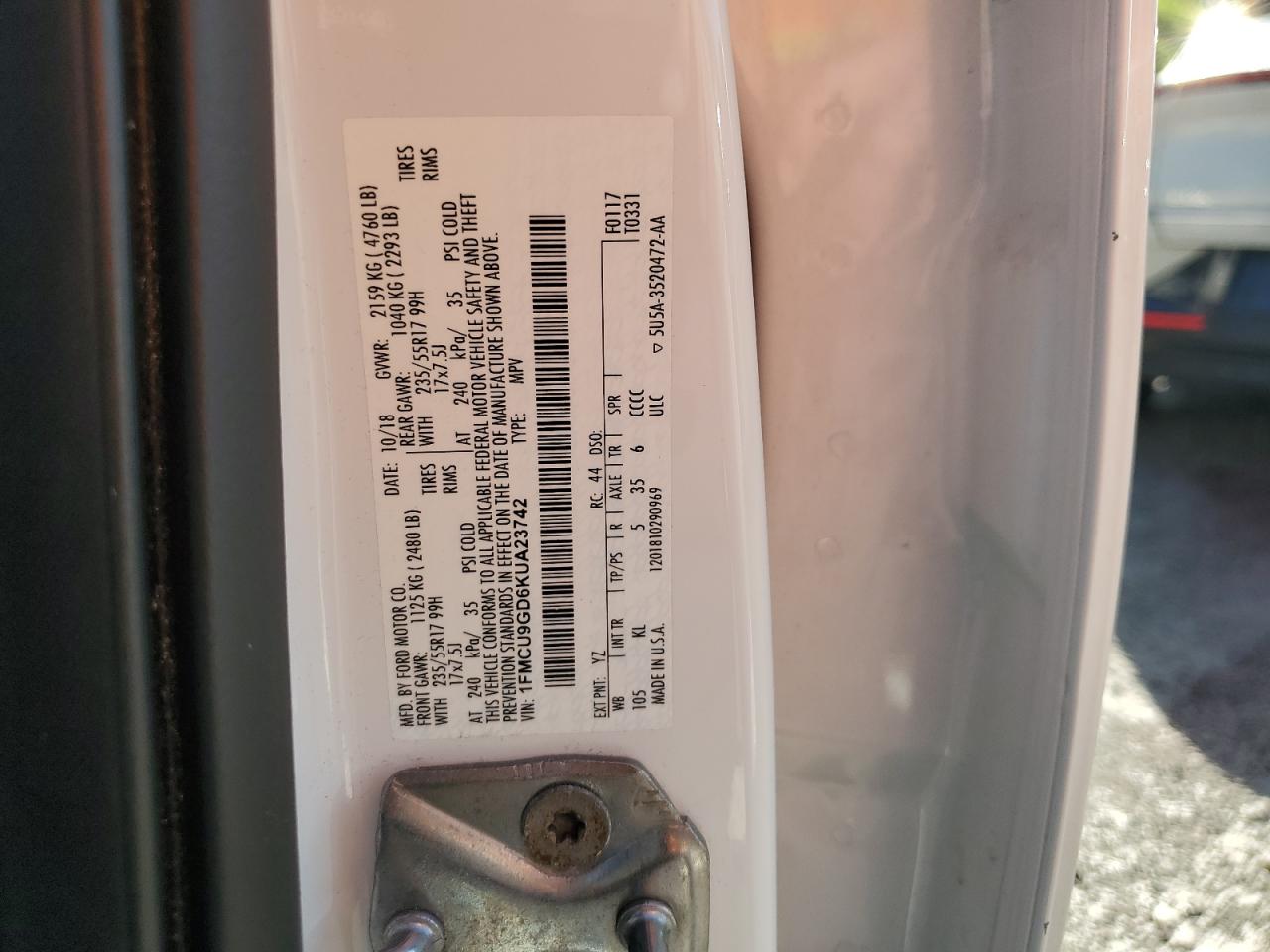 1FMCU9GD6KUA23742 FORD ESCAPE 2019