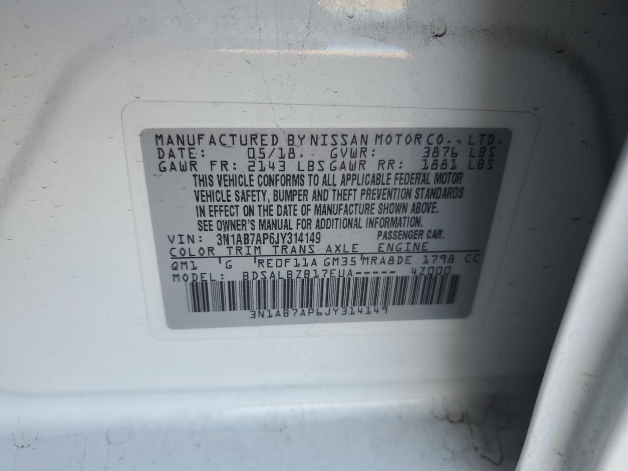 3N1AB7AP6JY314149 NISSAN SENTRA 2018