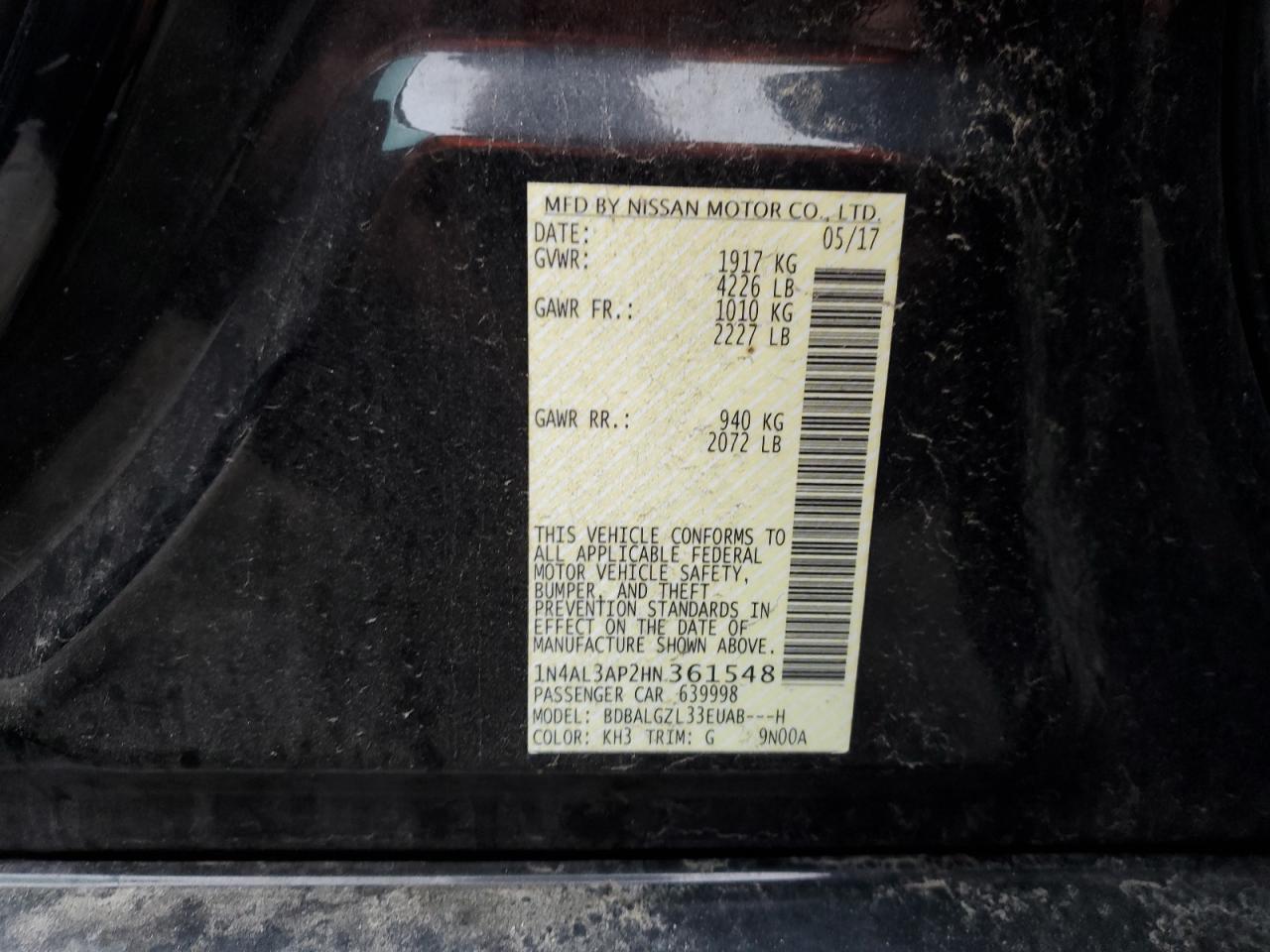 1N4AL3AP2HN361548 NISSAN ALTIMA 2017