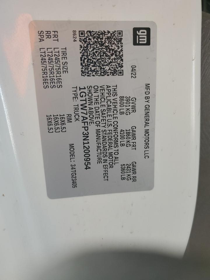 2022 GMC Savana G2500 VIN: 1GTW7AFP3N1200954 Lot: 54533455