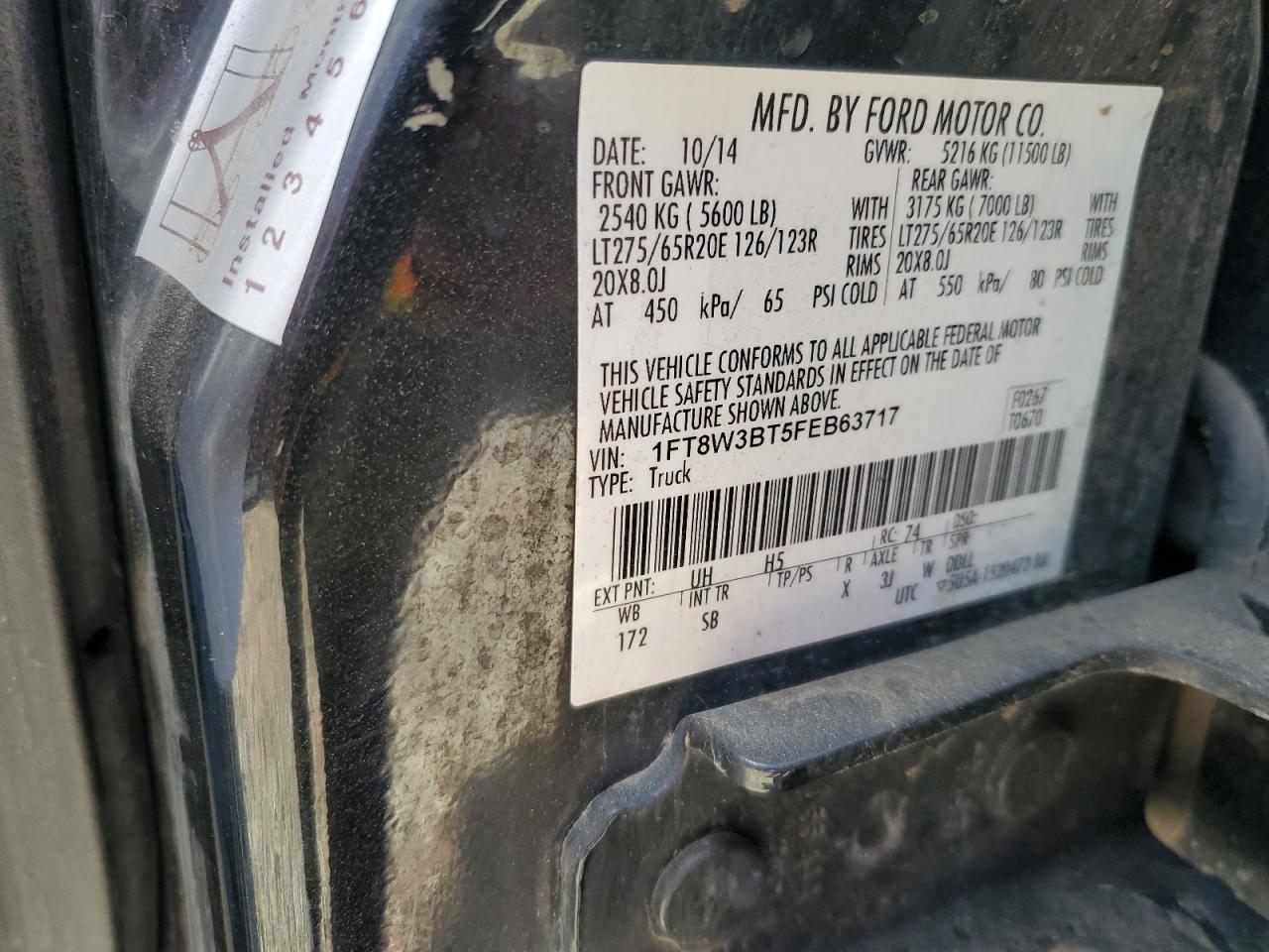 2015 Ford F350 Super Duty VIN: 1FT8W3BT5FEB63717 Lot: 56717175