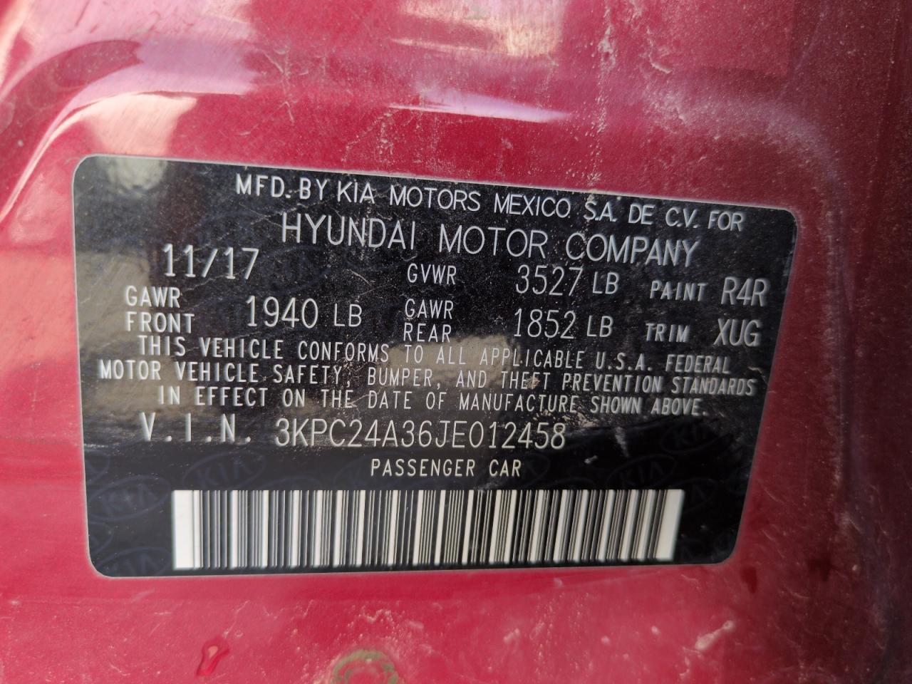 2018 Hyundai Accent Se VIN: 3KPC24A36JE012458 Lot: 58862695