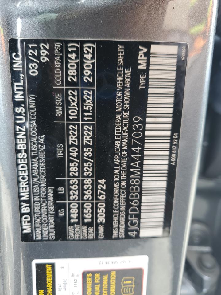 2021 Mercedes-Benz Gle Coupe Amg 53 4Matic VIN: 4JGFD6BB8MA447039 Lot: 58572735