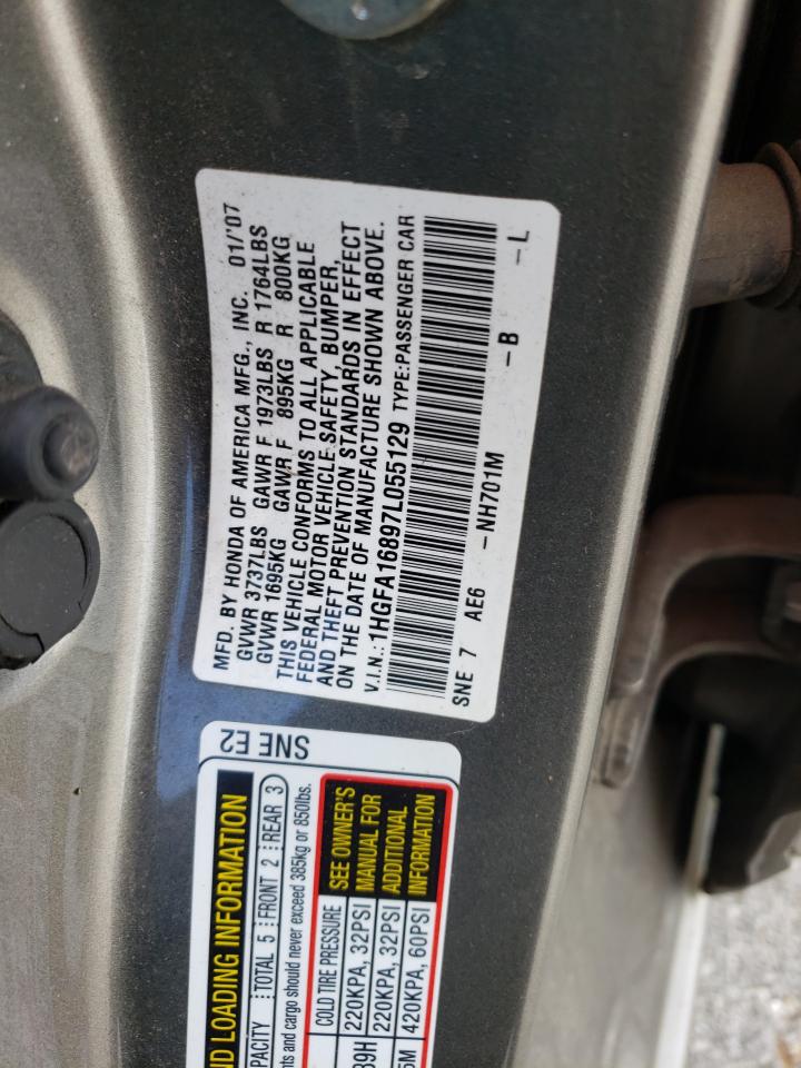 2007 Honda Civic Ex VIN: 1HGFA16897L055129 Lot: 55952865