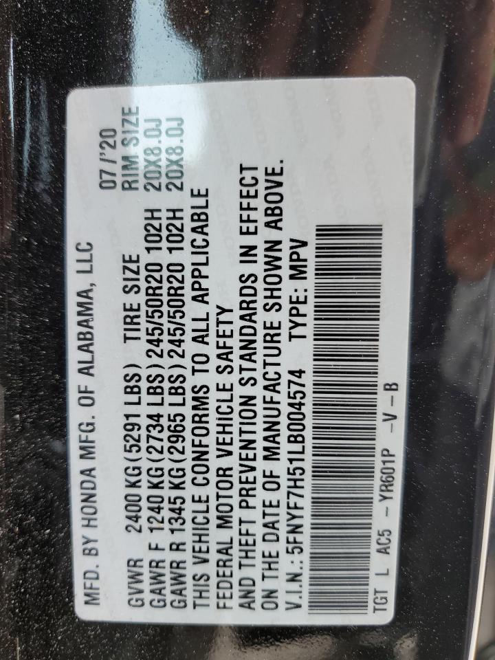 2020 Honda Passport Exl VIN: 5FNYF7H51LB004574 Lot: 55847265