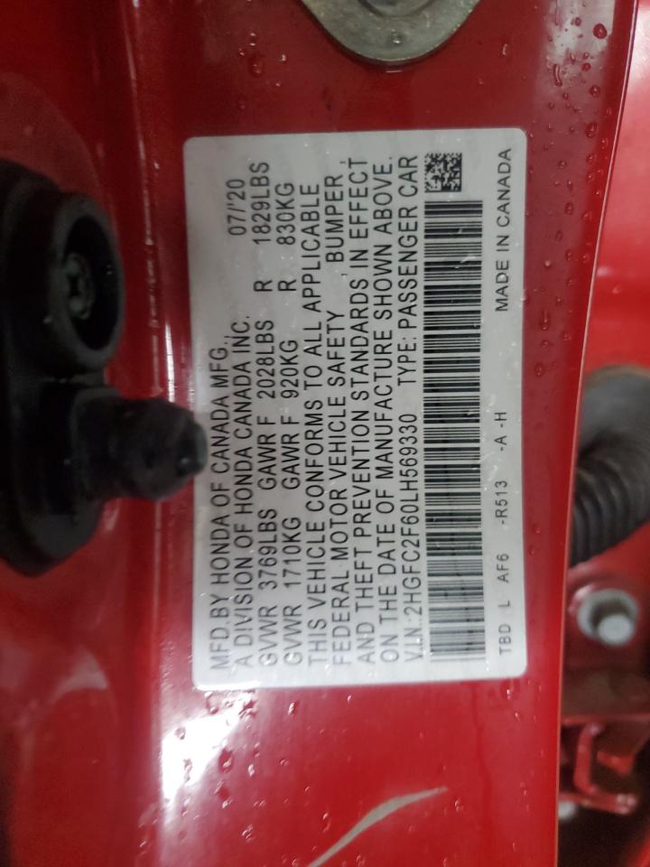 2020 Honda Civic Lx VIN: 2HGFC2F60LH569330 Lot: 56819195