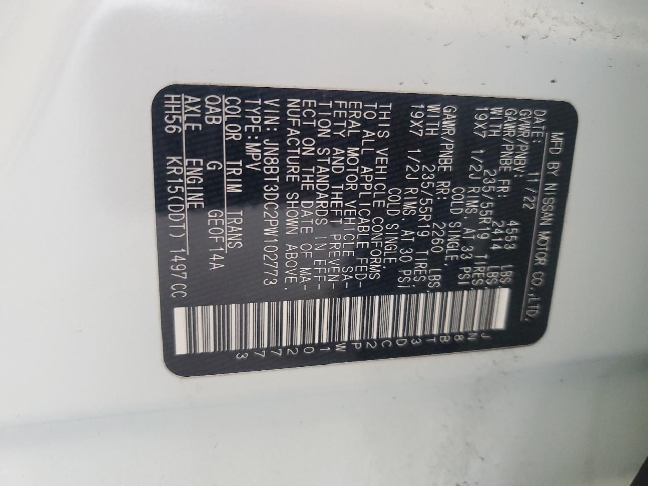 2023 Nissan Rogue Platinum VIN: JN8BT3DC2PW102773 Lot: 57103935
