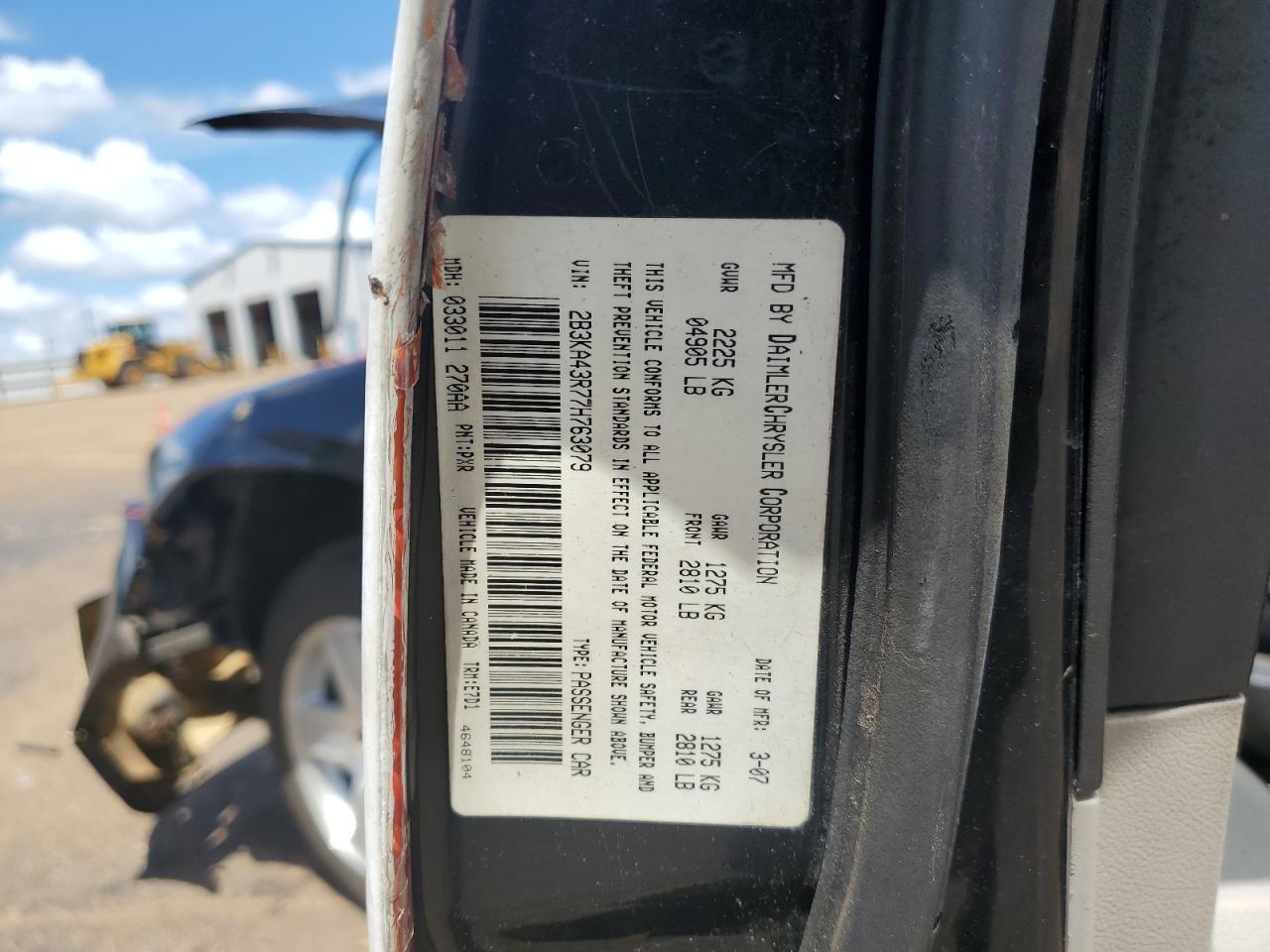 2007 Dodge Charger Se VIN: 2B3KA43R77H763079 Lot: 55503345