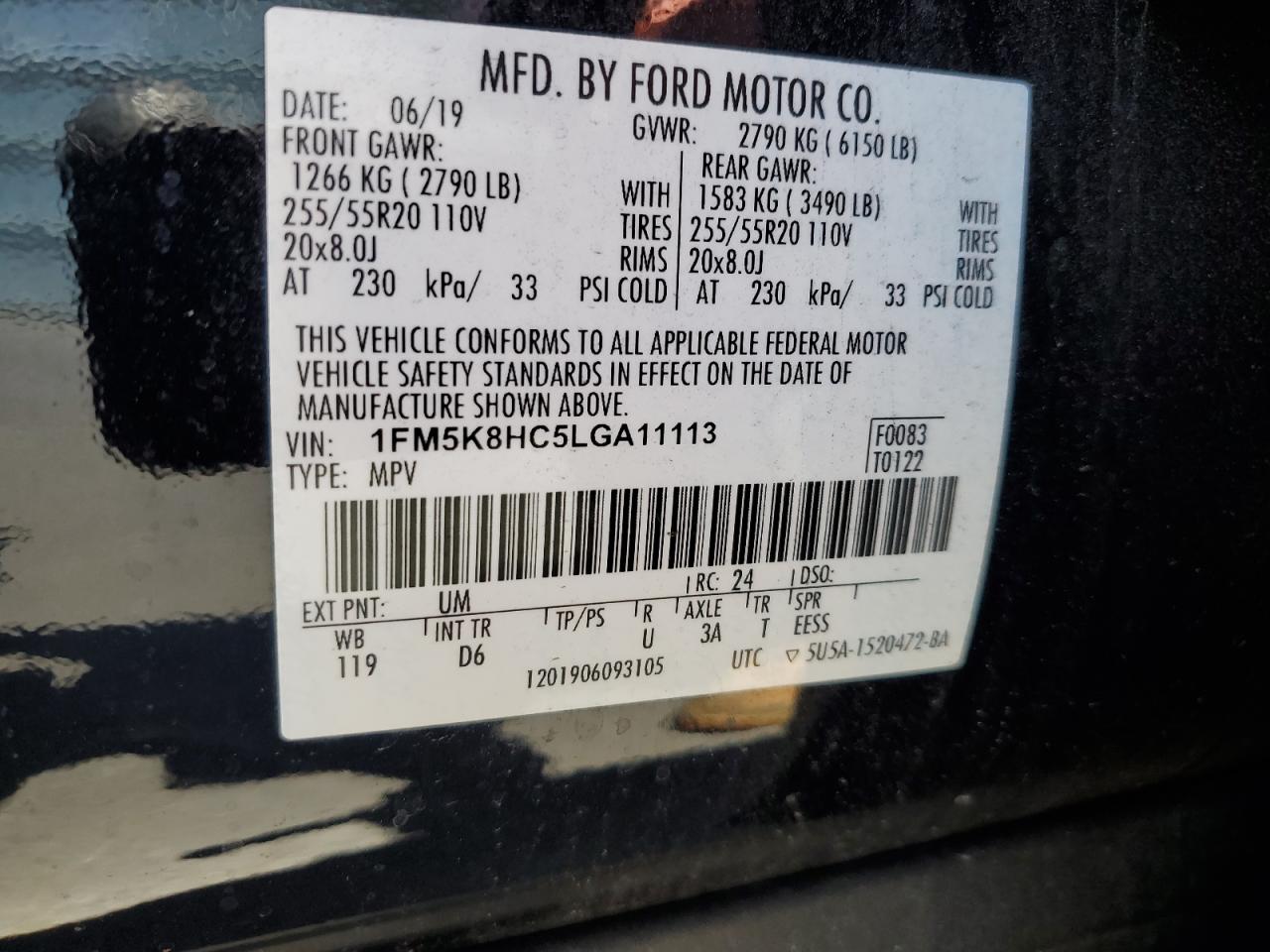 1FM5K8HC5LGA11113 FORD EXPLORER 2020