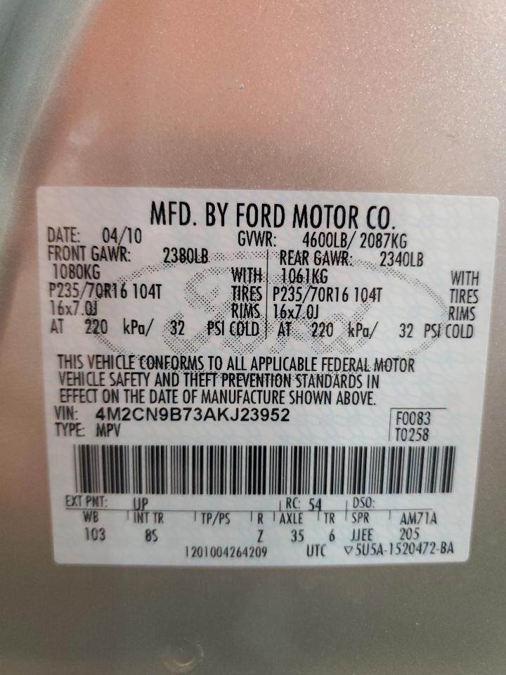 2010 Mercury Mariner VIN: 4M2CN9B73AKJ23952 Lot: 56874615