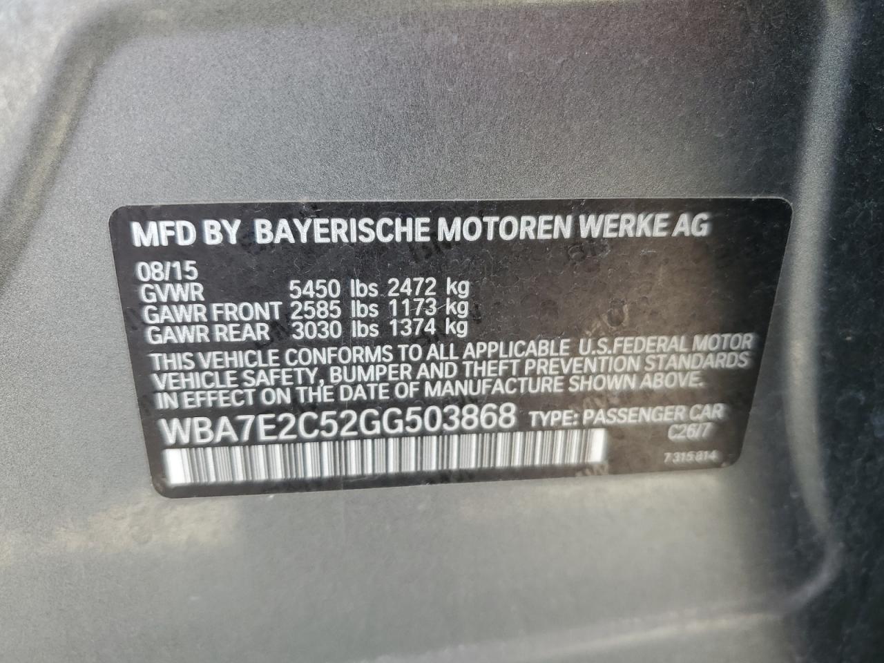2018 BMW 740 I VIN: WBA7E2C52GG503868 Lot: 57312745