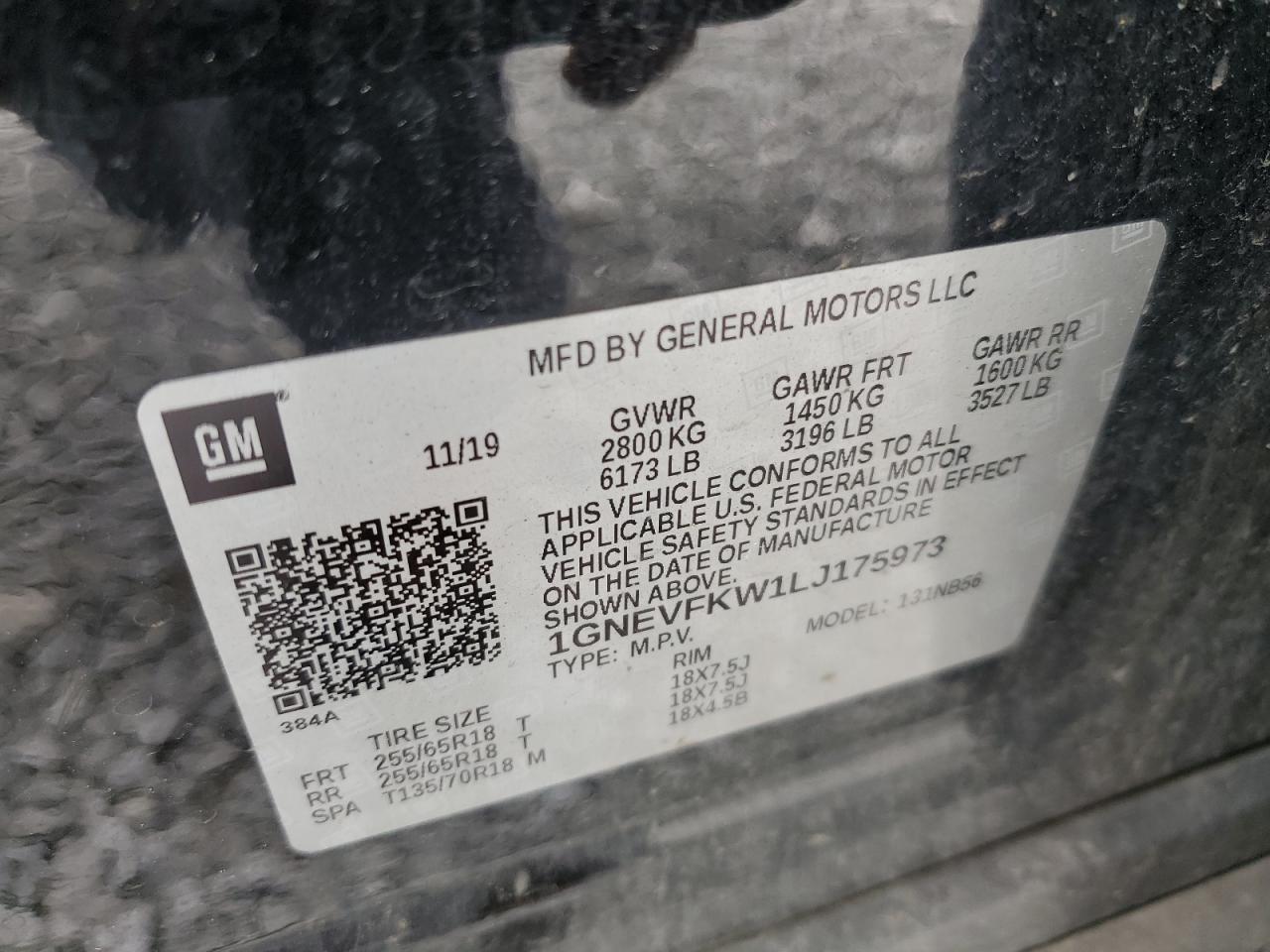 1GNEVFKW1LJ175973 CHEVROLET TRAVERSE 2020