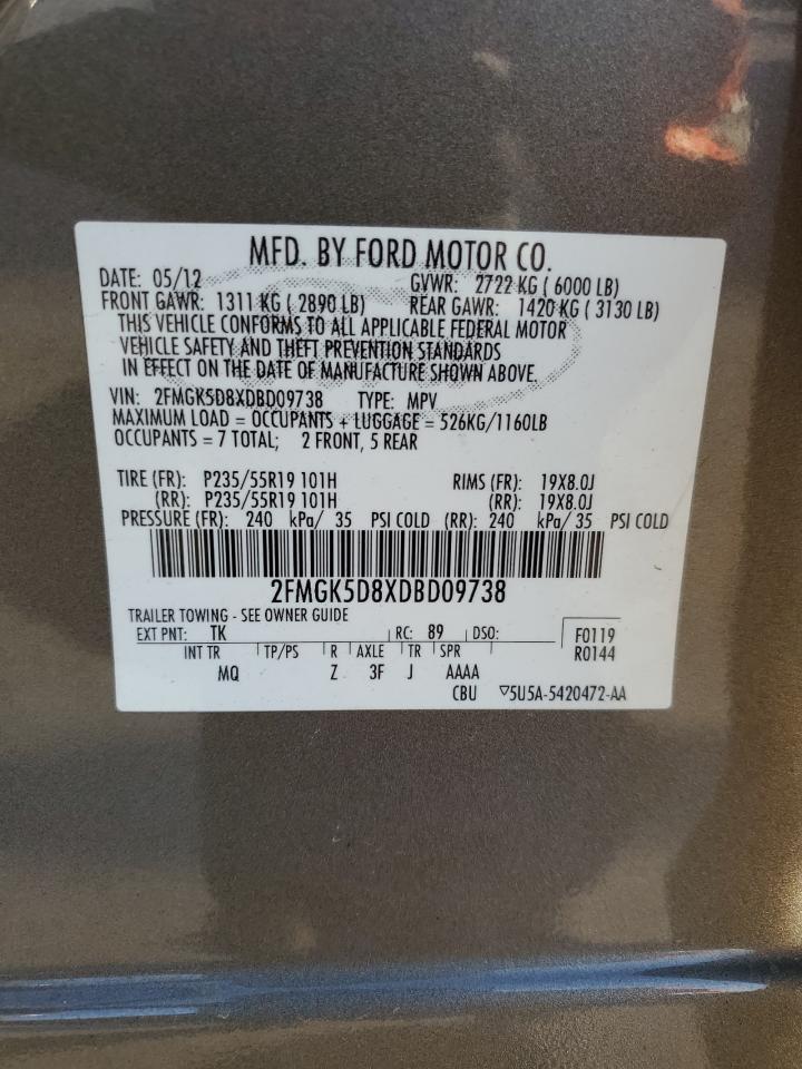 2013 Ford Flex Limited VIN: 2FMGK5D8XDBD09738 Lot: 56361305