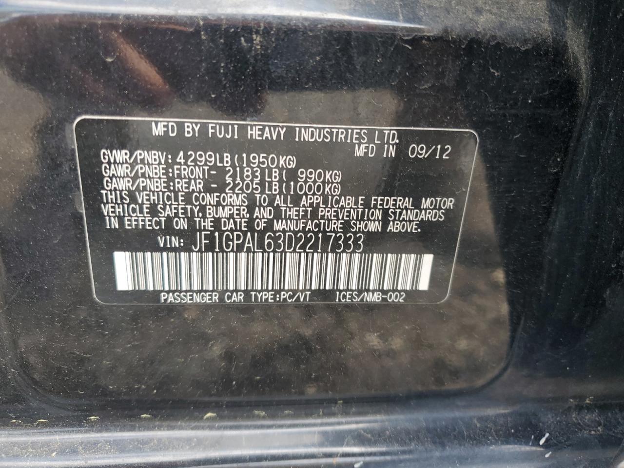 2013 Subaru Impreza Sport Premium VIN: JF1GPAL63D2217333 Lot: 56870875