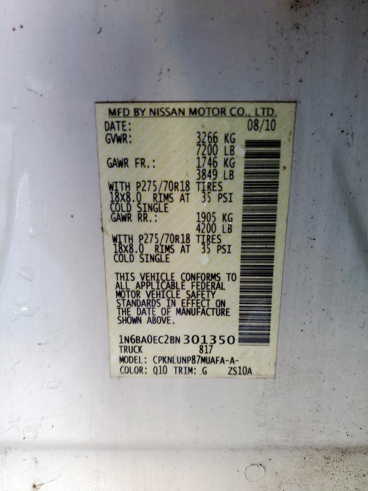 2011 Nissan Titan S VIN: 1N6BA0EC2BN301350 Lot: 58921725