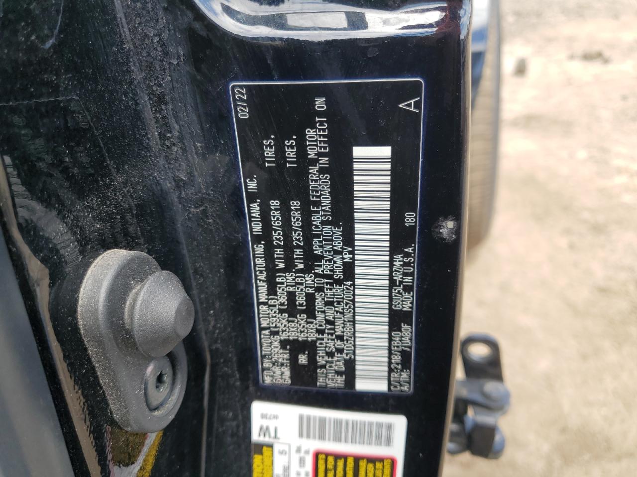 2022 Toyota Highlander Xle VIN: 5TDGZRBH1NS570024 Lot: 56282345