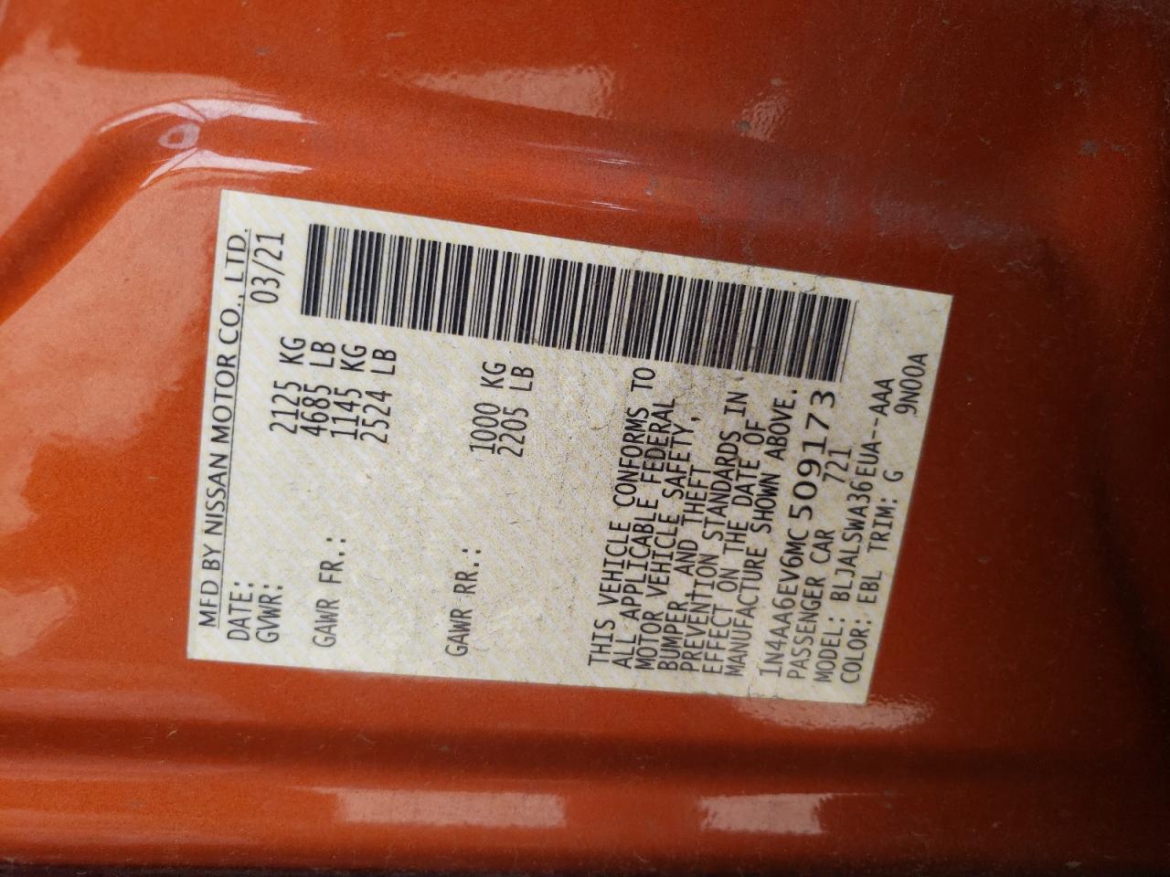 1N4AA6EV6MC509173 NISSAN ALL OTHER 2021