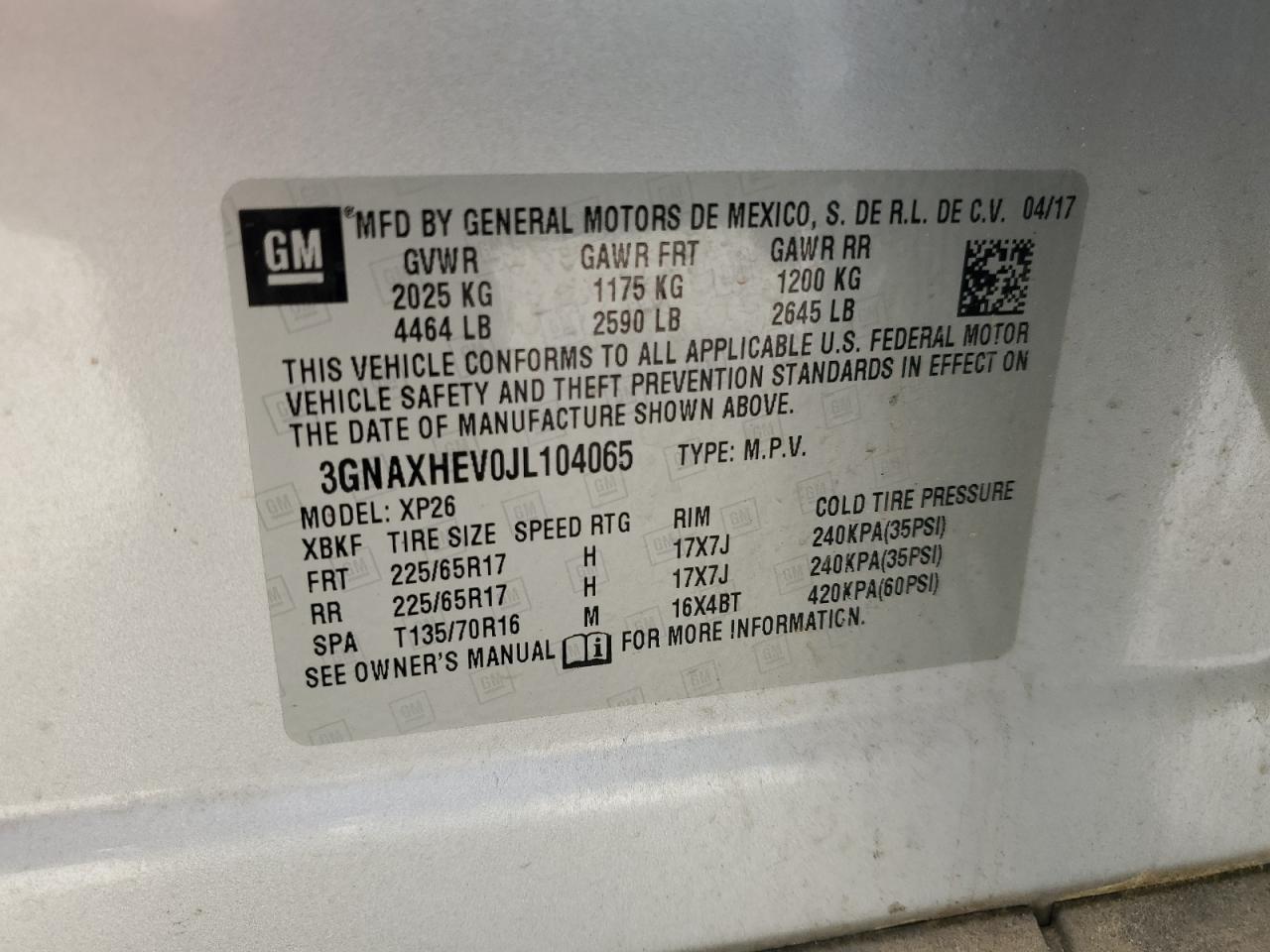 2018 Chevrolet Equinox Ls VIN: 3GNAXHEV0JL104065 Lot: 56938715