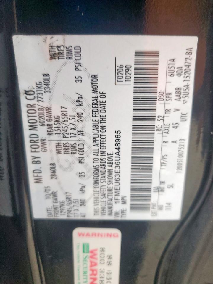 2006 Ford Explorer Xlt VIN: 1FMEU63E36UA48965 Lot: 64376985