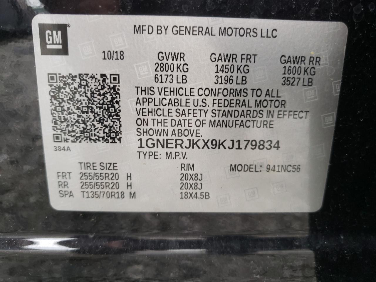 1GNERJKX9KJ179834 CHEVROLET TRAVERSE 2019