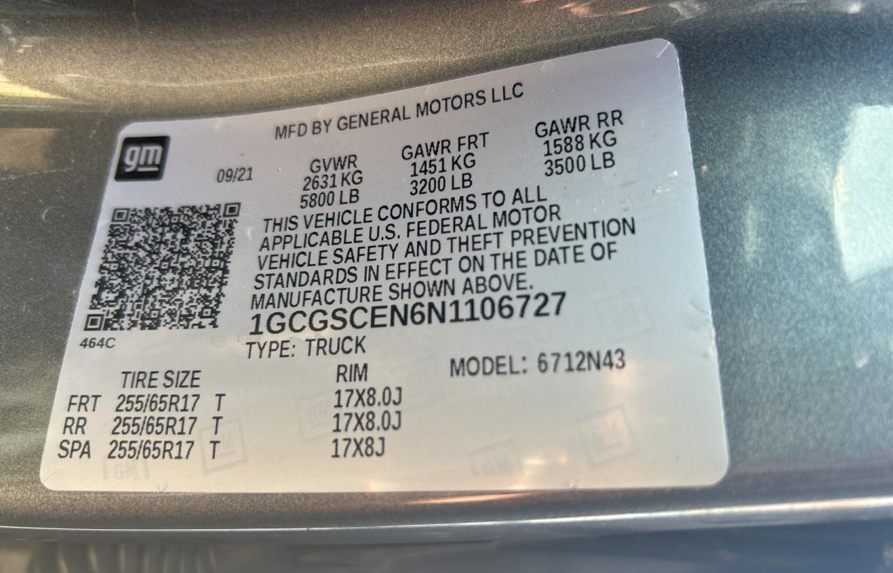 1GCGSCEN6N1106727 CHEVROLET COLORADO 2022