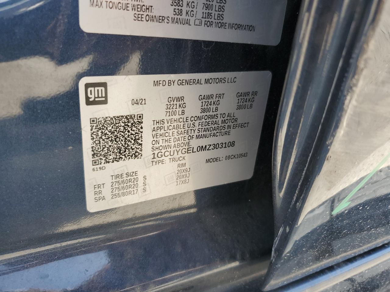 1GCUYGEL0MZ303108 CHEVROLET ALL Models 2021