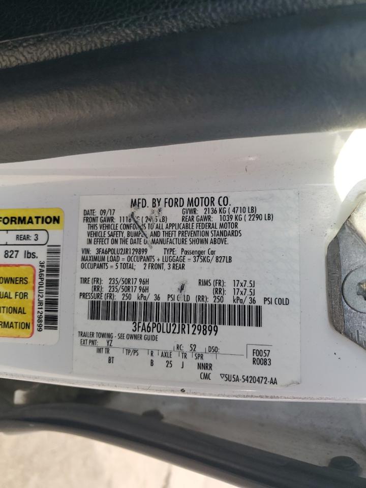 2018 Ford Fusion Se Hybrid VIN: 3FA6P0LU2JR129899 Lot: 55384615