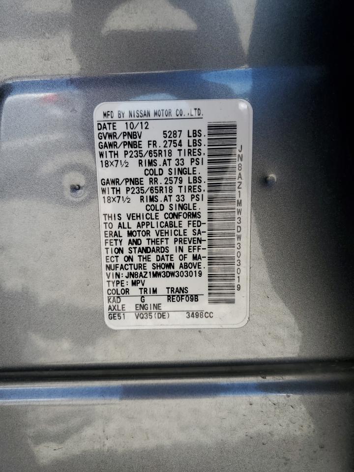 2013 Nissan Murano S VIN: JN8AZ1MW3DW303019 Lot: 58355105