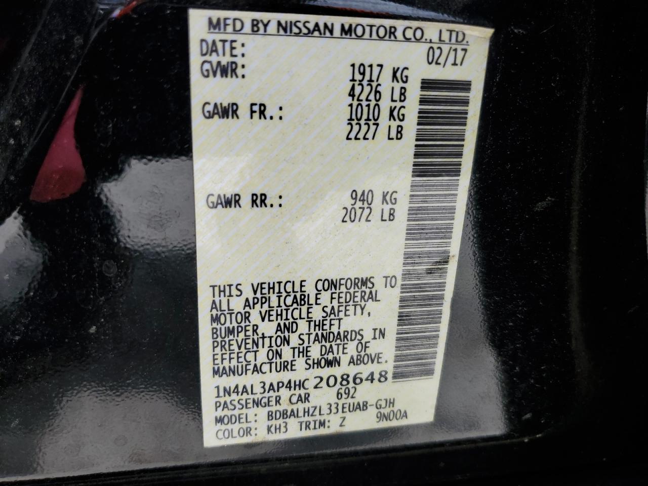 1N4AL3AP4HC208648 NISSAN ALTIMA 2017