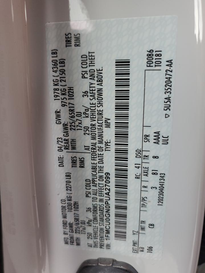 1FMCU0GN0PUA27099 FORD ESCAPE ACT 2023