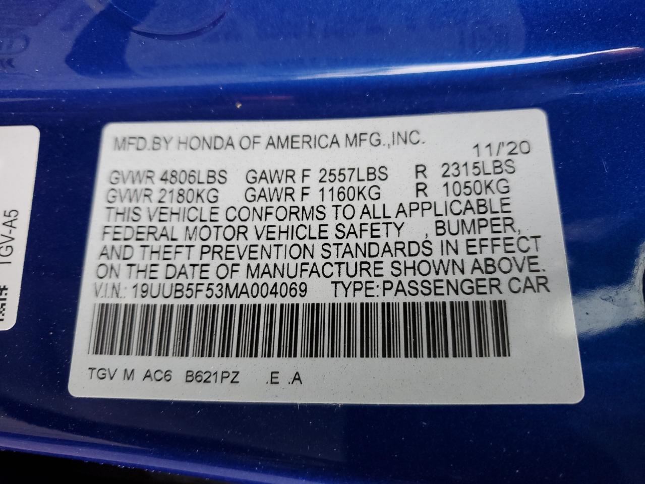 19uub5f53ma004069 19UUB5F53MA004069 2021 Acura Tlx Tech A