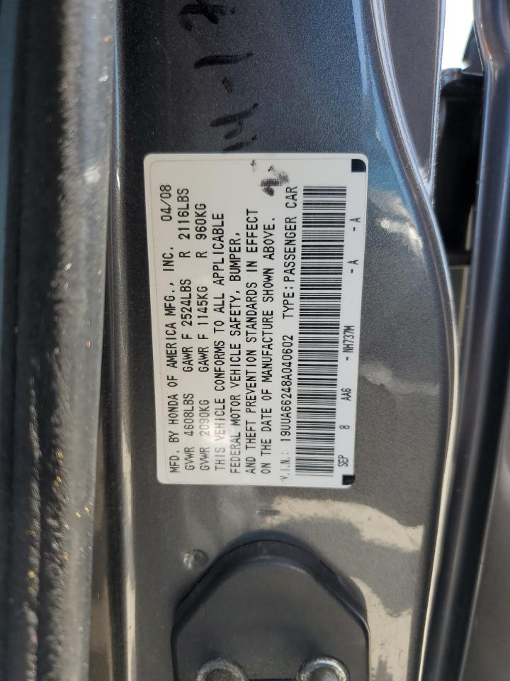 2008 Acura Tl VIN: 19UUA66248A040602 Lot: 57099195