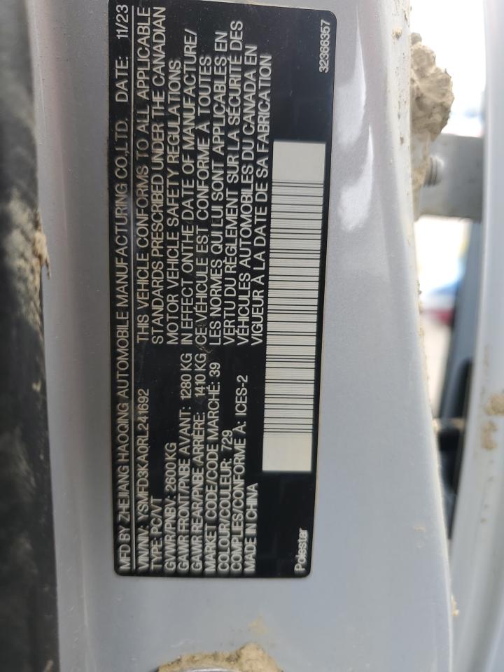 2024 Polestar 2 VIN: YSMFD3KA0RL241692 Lot: 57946695