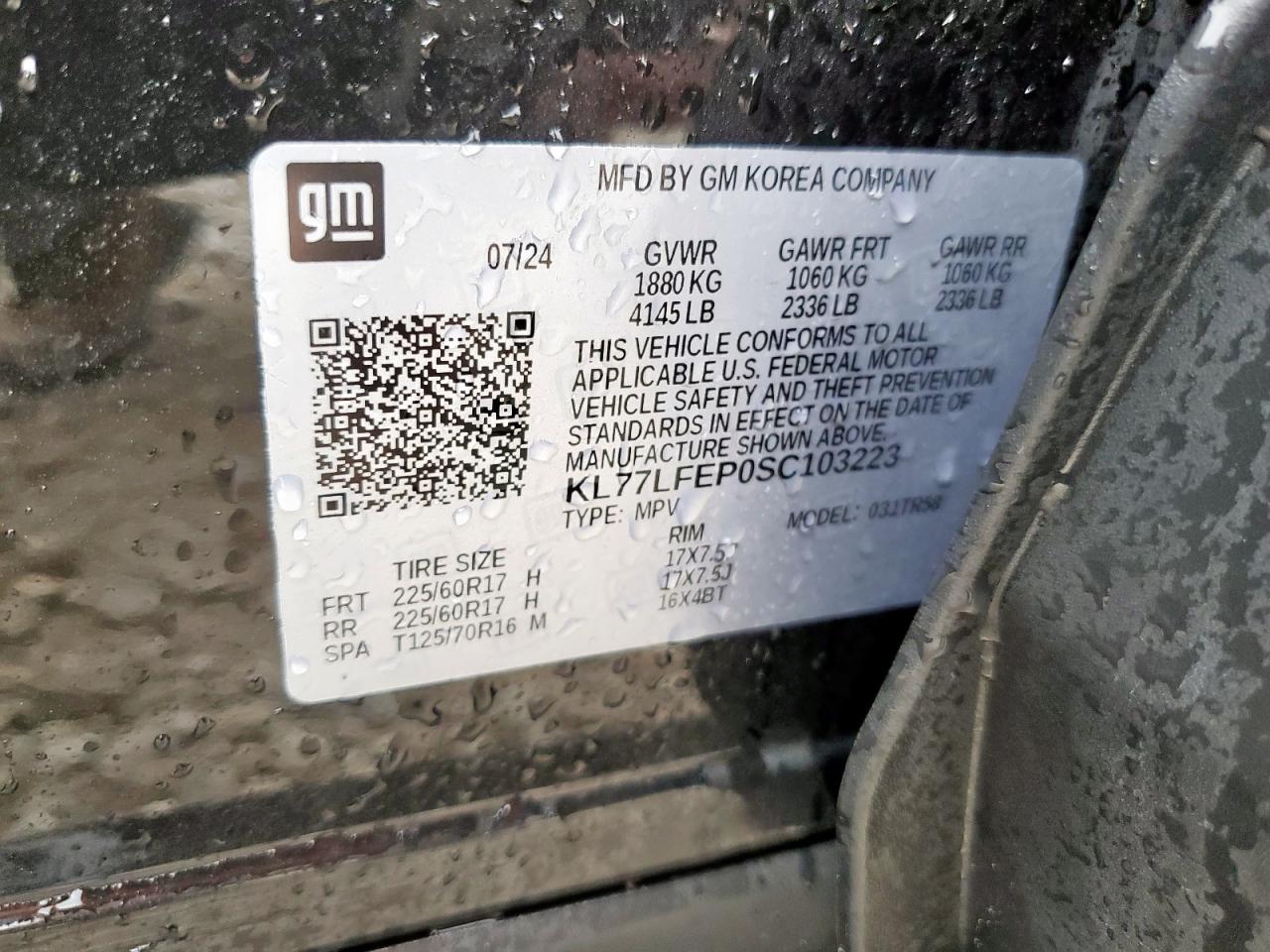 KL77LFEP0SC103223 CHEVROLET TRAX 2025