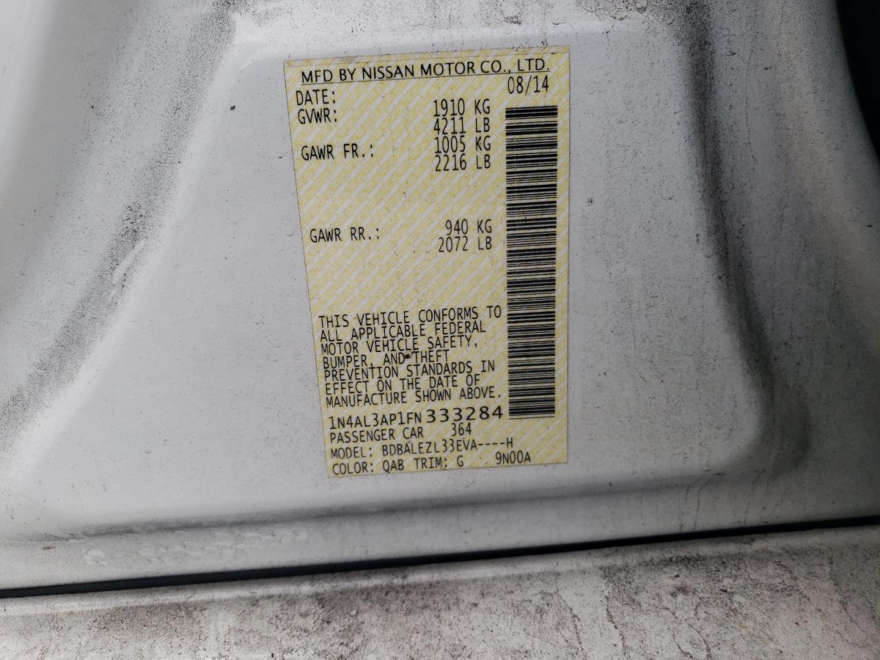 2015 Nissan Altima 2.5 VIN: 1N4AL3AP1FN333284 Lot: 56837255