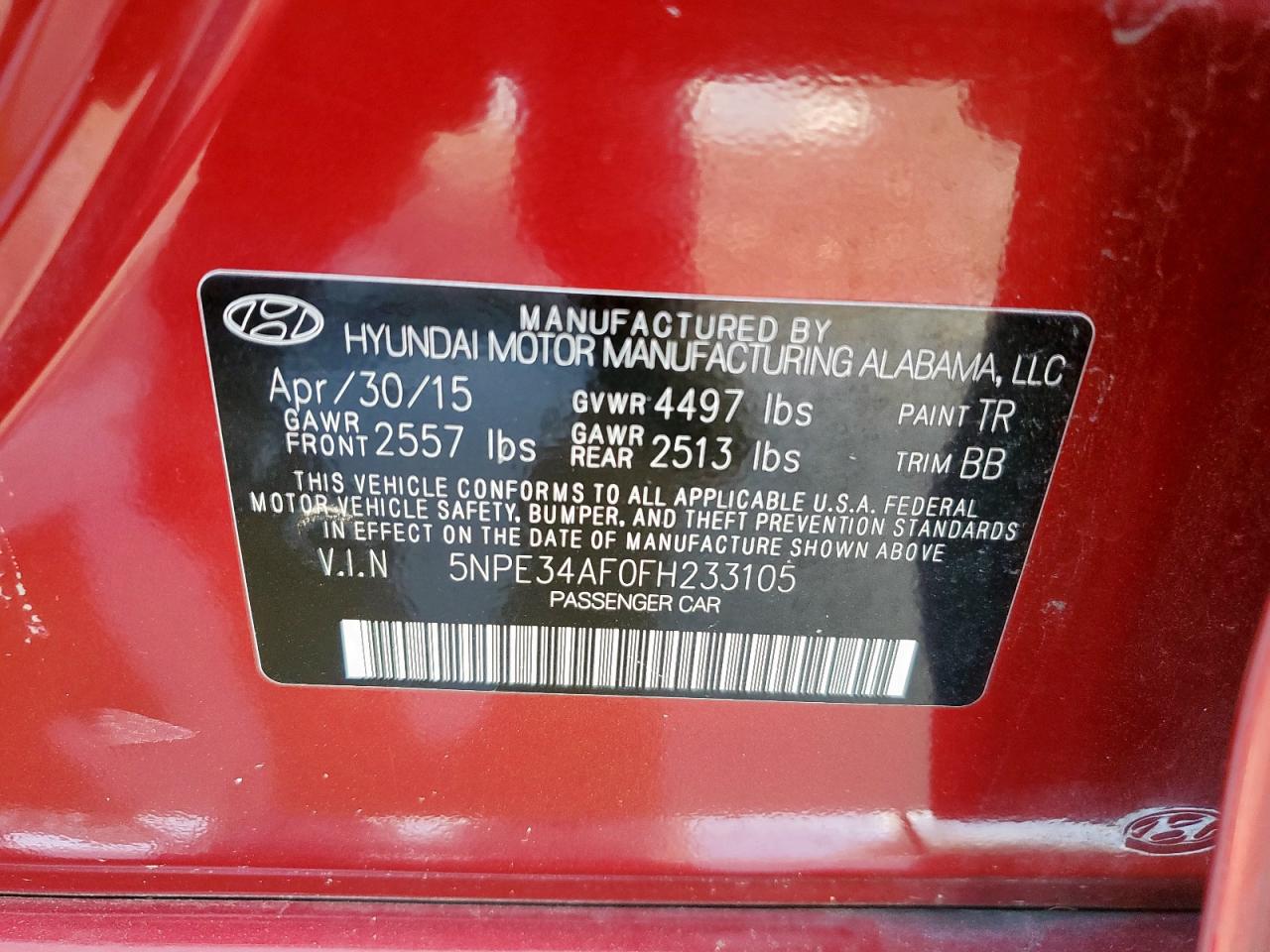 2015 Hyundai Sonata Sport VIN: 5NPE34AF0FH233105 Lot: 58965055