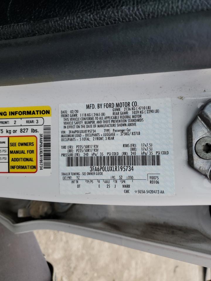 2020 Ford Fusion Se VIN: 3FA6P0LUXLR195734 Lot: 54032985