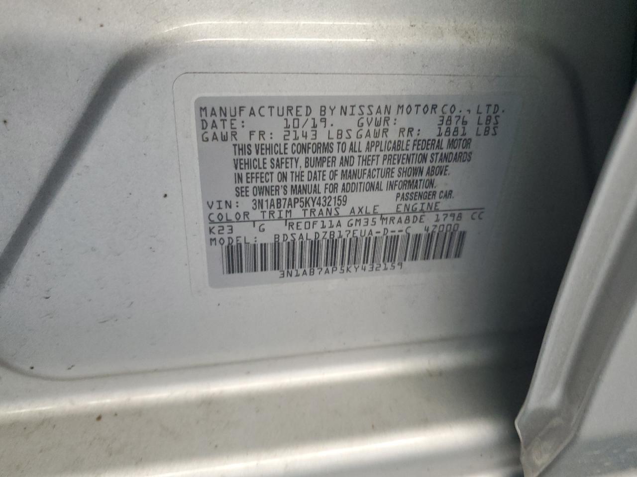 3N1AB7AP5KY432159 NISSAN SENTRA 2019