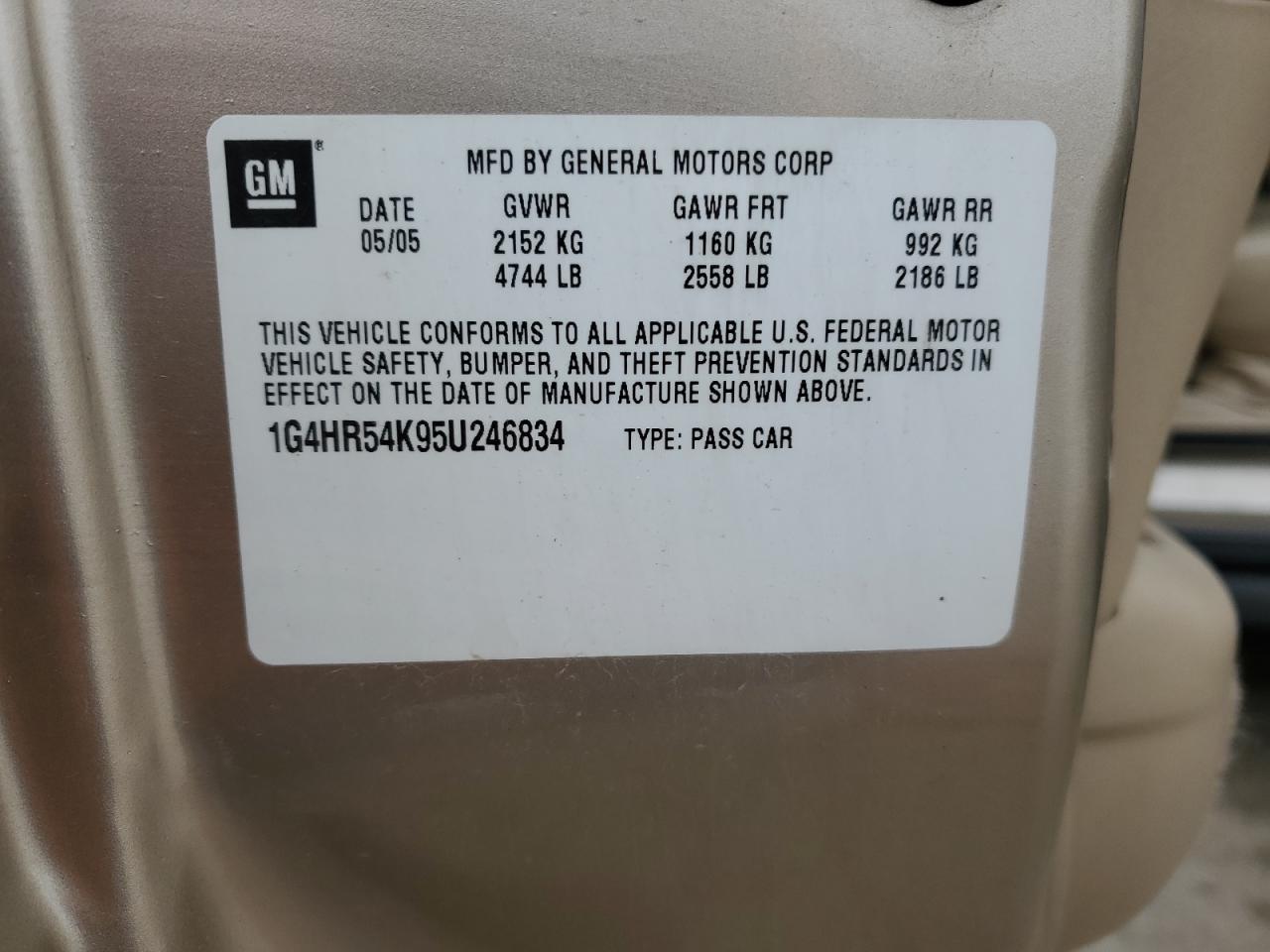 2005 Buick Lesabre Limited VIN: 1G4HR54K95U246834 Lot: 55746805