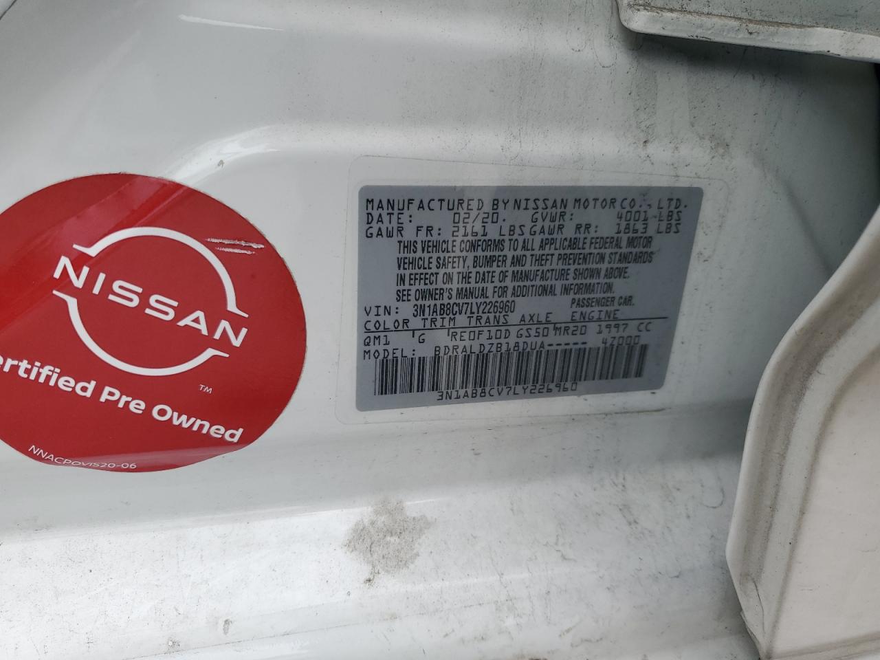 3N1AB8CV7LY226960 NISSAN SENTRA 2020