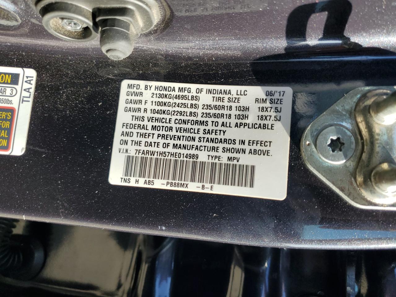 7FARW1H57HE014989 HONDA CRV 2017
