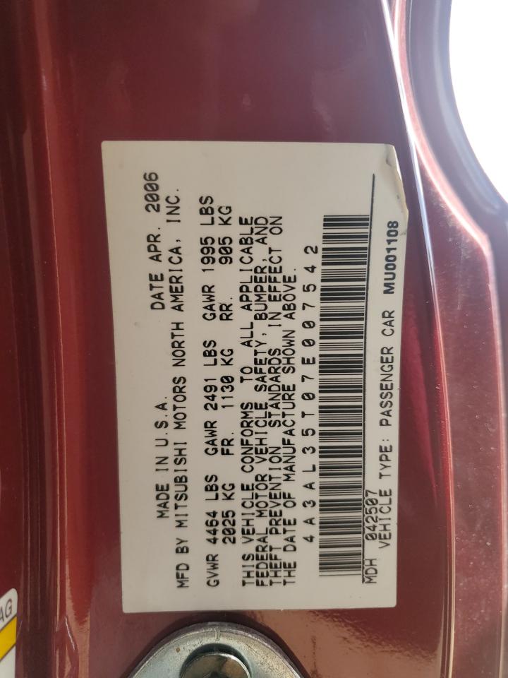 2007 Mitsubishi Eclipse Spyder Gt VIN: 4A3AL35T07E007542 Lot: 56899175